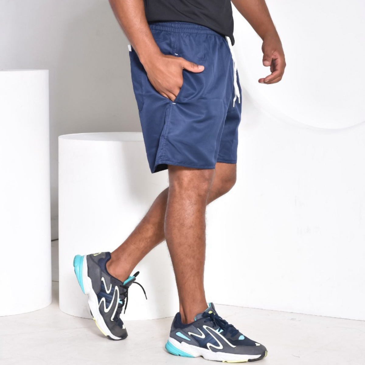 short tactel azul marinho
