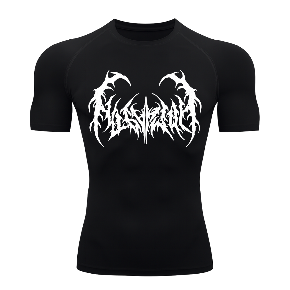 Camiseta Curta Compressão Proteção UV Cyber Tribal Dark Metal Frente