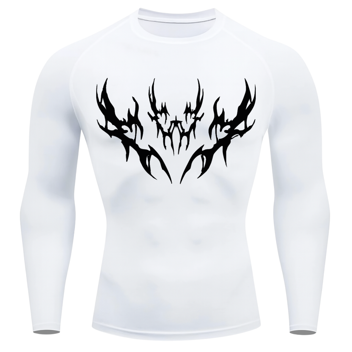 Camiseta Longa Compressão Proteção UV Cyber Tribal Vetorial Rash Guard