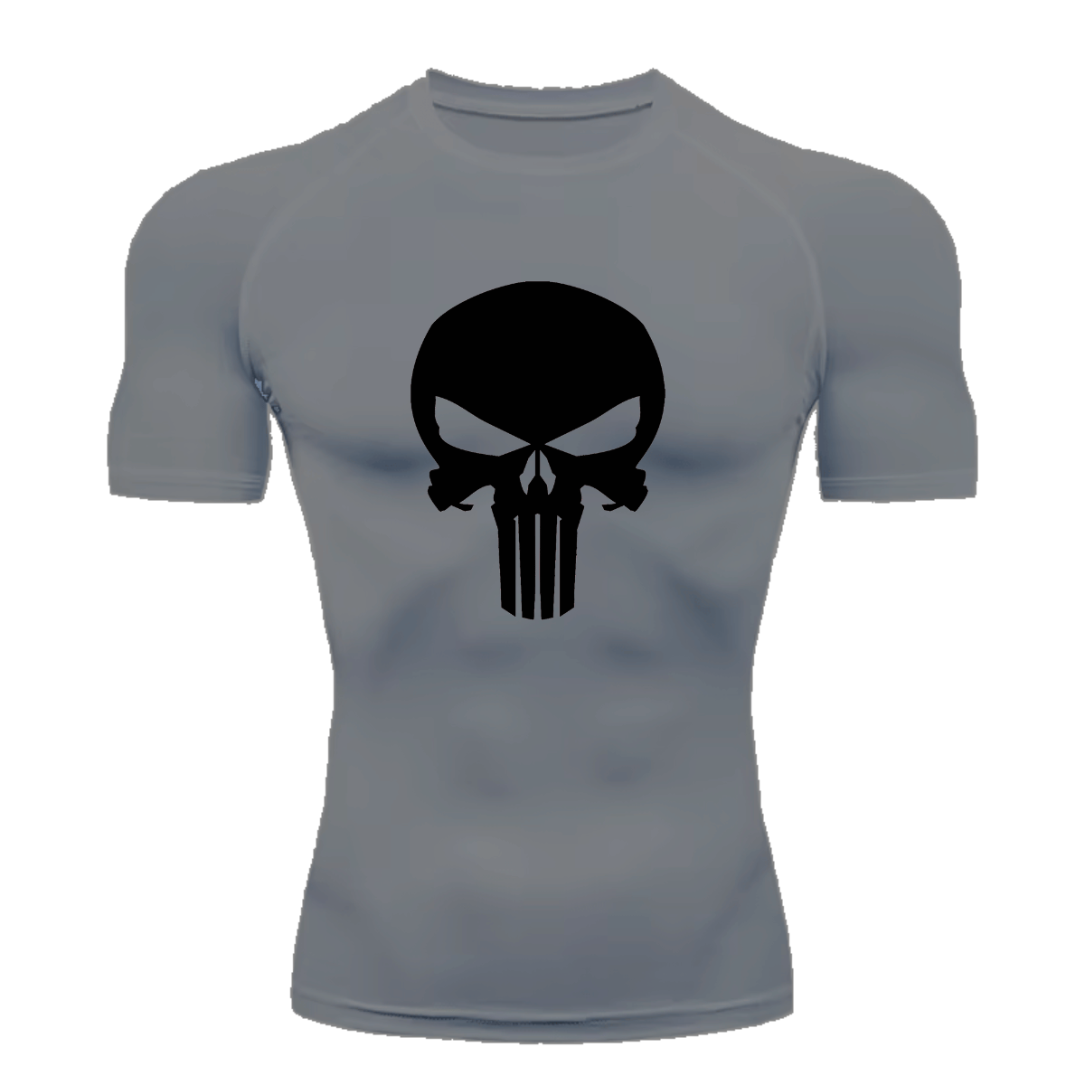 Camisa Compressão Proteção Uv 50+ Estampada Tecido Gelado Segunda Pele Manga Curta Símbolo Justiceiro Caveira Rash Guard