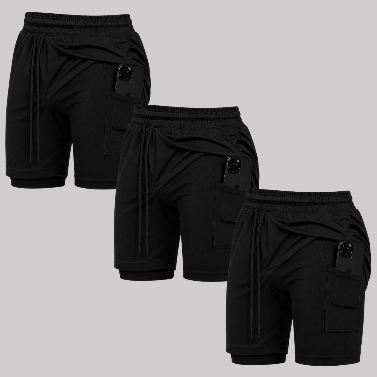 Kit 3 Bermuda 2 em 1 Com Short Interno Térmico Masculino