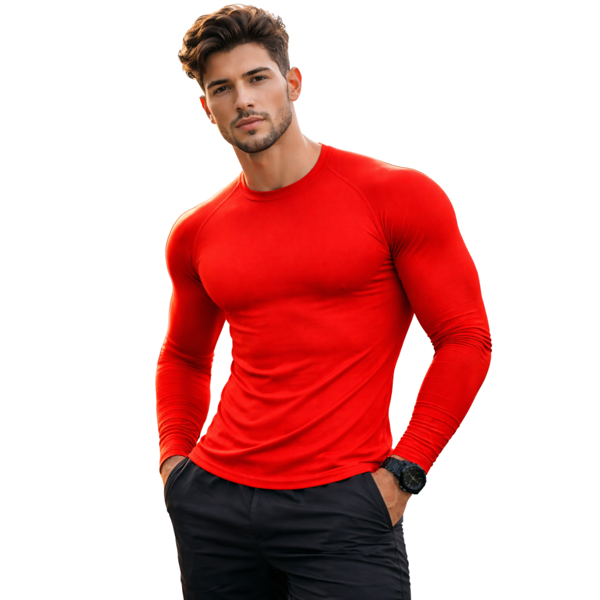 Camiseta Manga Longa Vermelha Masculina Proteção Solar UV 50+