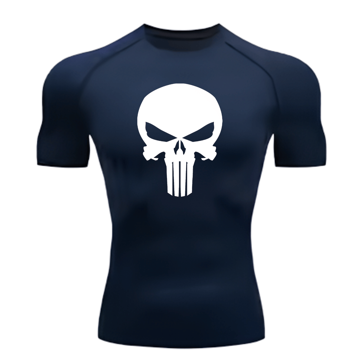 Camisa Compressão Proteção Uv 50+ Estampada Tecido Gelado Segunda Pele Manga Curta Símbolo Justiceiro Caveira Rash Guard