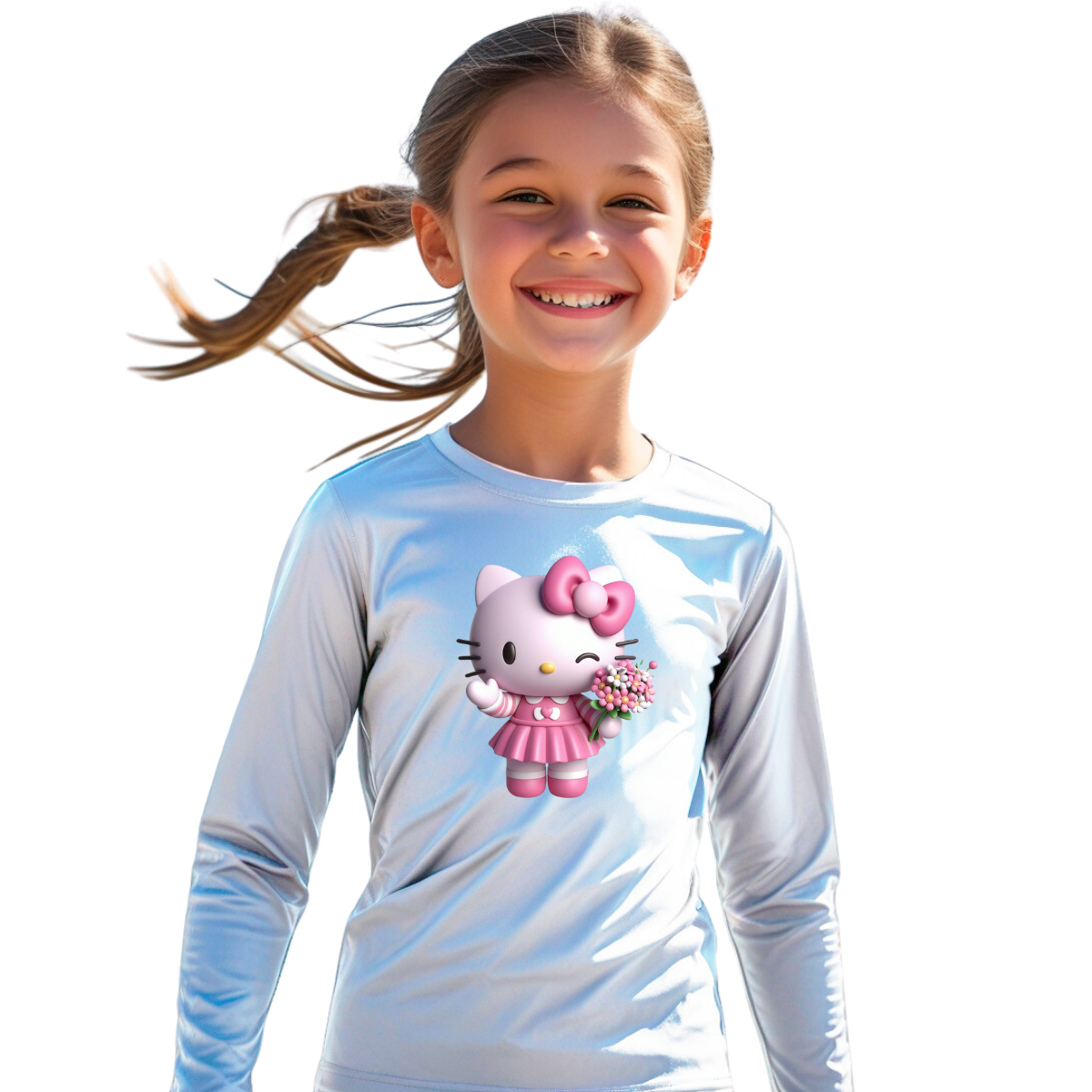 Camiseta Hello Kitty Com Buquê De Flores Térmica Juvenil Infantil Proteção Solar Uv 50+ Estampada - 12