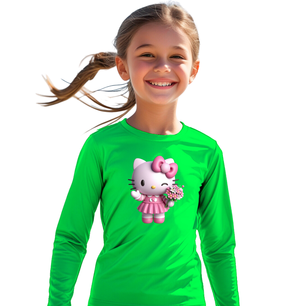 Camiseta Hello Kitty Com Buquê De Flores Térmica Juvenil Infantil Proteção Solar Uv 50+ Estampada - 12