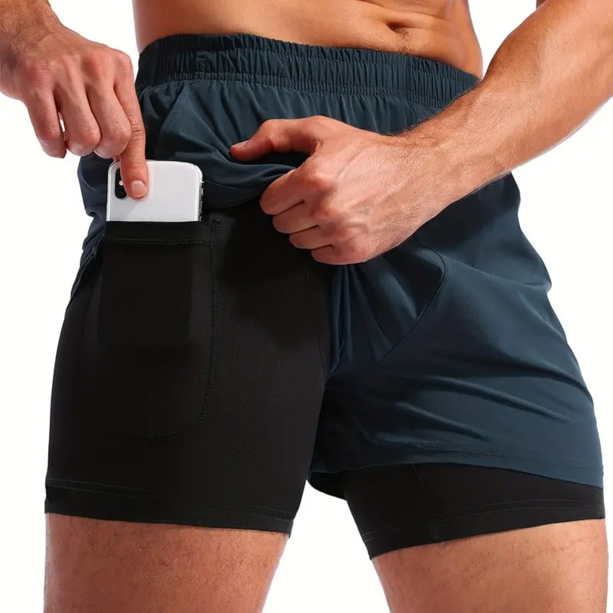 Shorts Bermuda 2 em 1 Com Short Interno Compressão Masculino