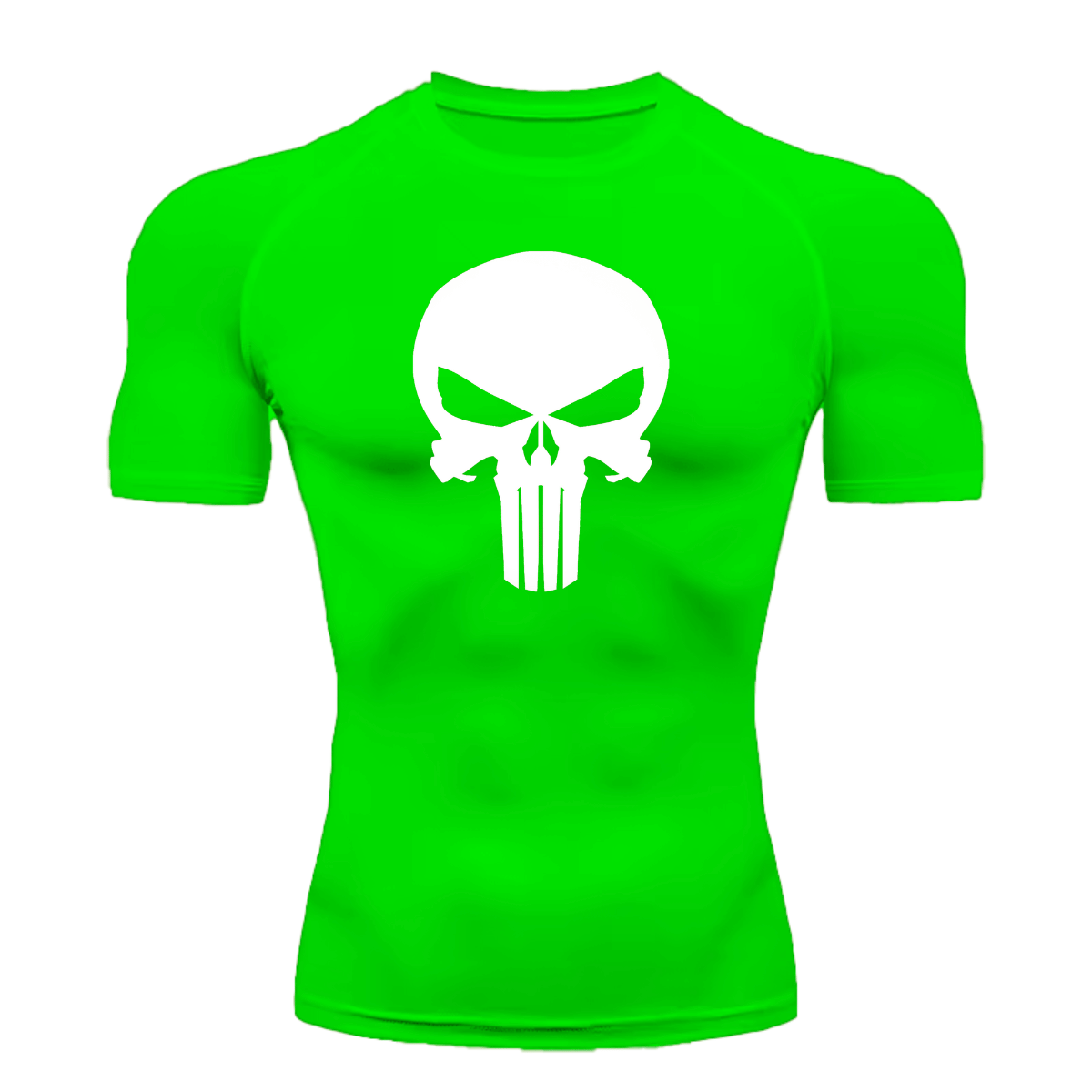 Camisa Compressão Proteção Uv 50+ Estampada Tecido Gelado Segunda Pele Manga Curta Símbolo Justiceiro Caveira Rash Guard