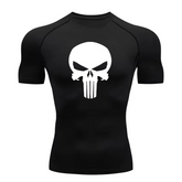Camisa Compressão Proteção Uv 50+ Estampada Tecido Gelado Segunda Pele Manga Curta Símbolo Justiceiro Caveira Rash Guard