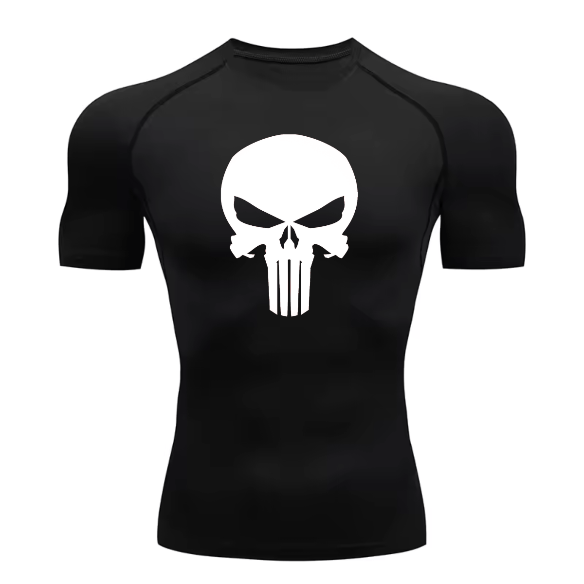 Camisa Compressão Proteção Uv 50+ Estampada Tecido Gelado Segunda Pele Manga Curta Símbolo Justiceiro Caveira Rash Guard