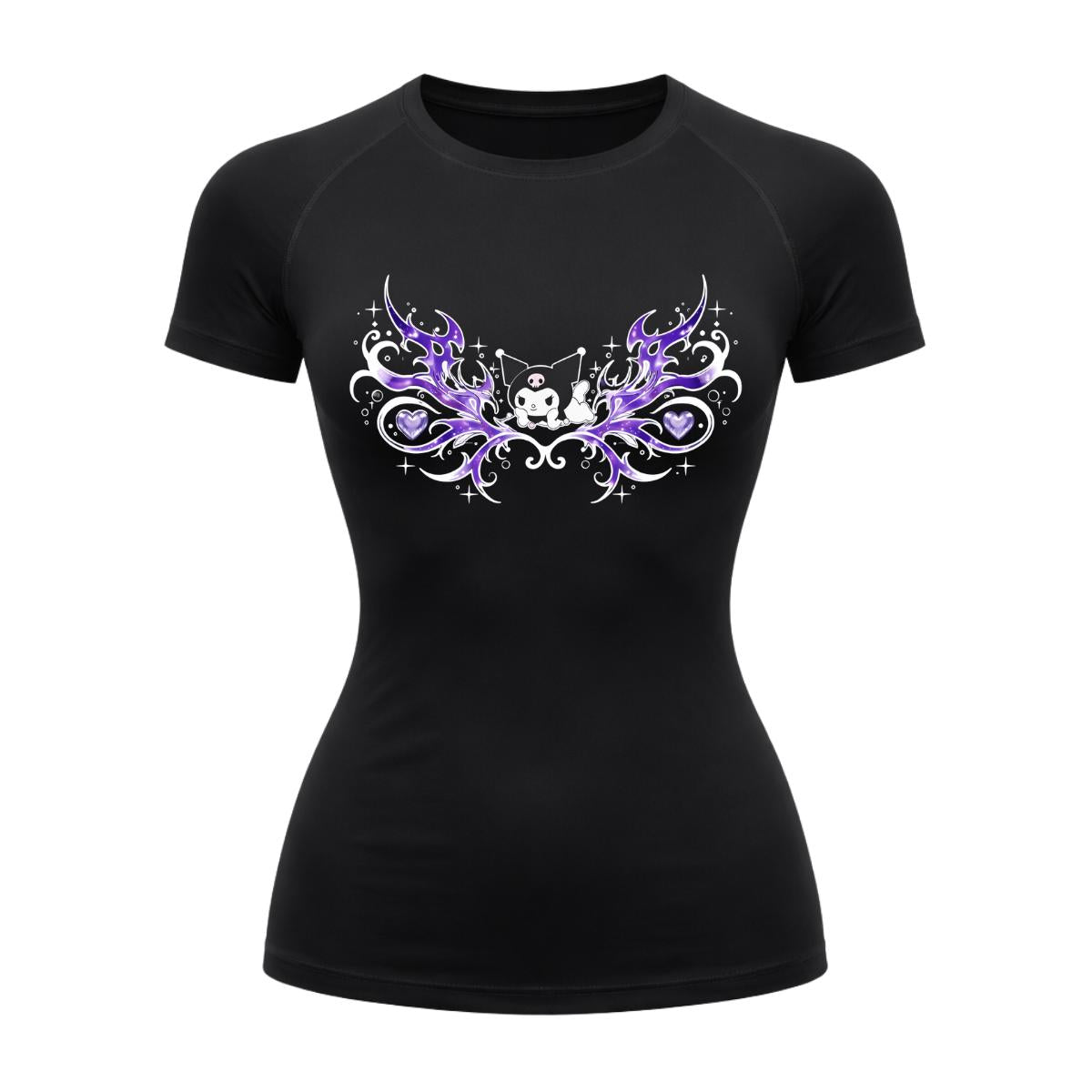 Camiseta Compressão Uv Manga Curta Cyber Tribal Kuromi Hello Kitty Rash Guard