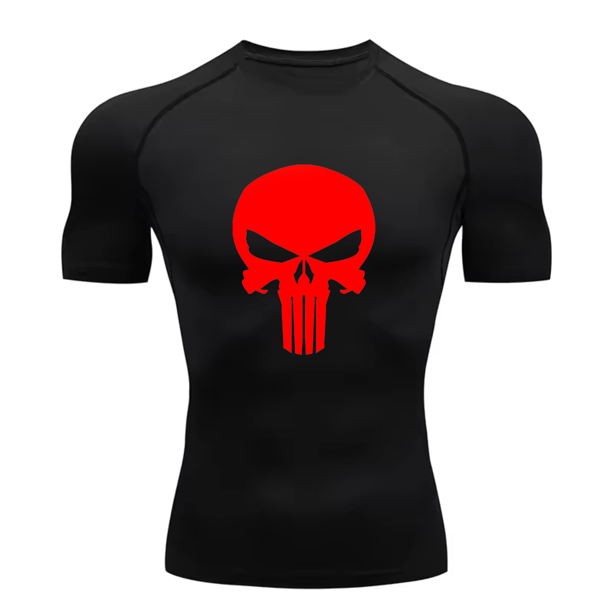 Camisa Compressão Proteção Uv 50+ Estampada Tecido Gelado Segunda Pele Manga Curta Símbolo Justiceiro Caveira Rash Guard