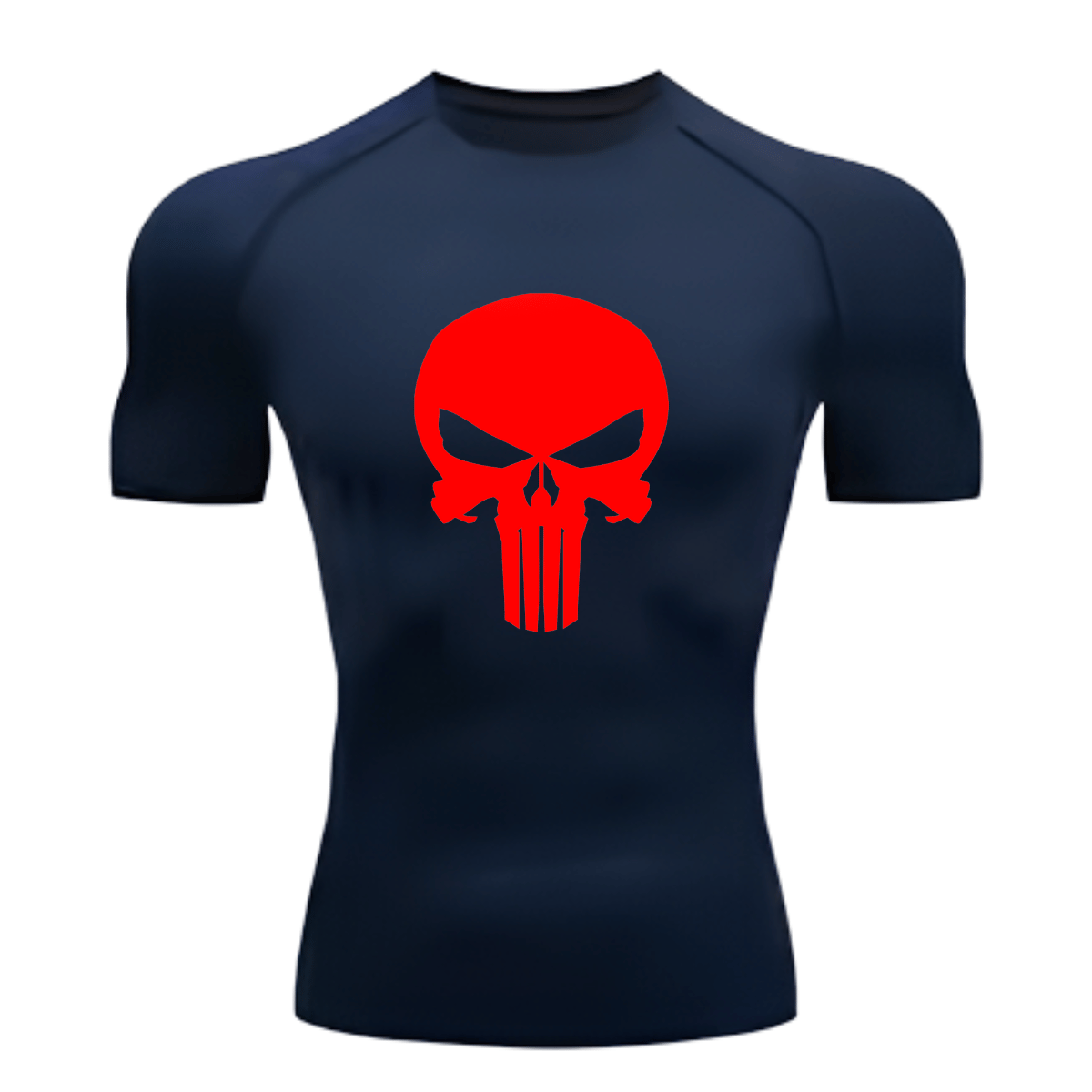 Camisa Compressão Proteção Uv 50+ Estampada Tecido Gelado Segunda Pele Manga Curta Símbolo Justiceiro Caveira Rash Guard