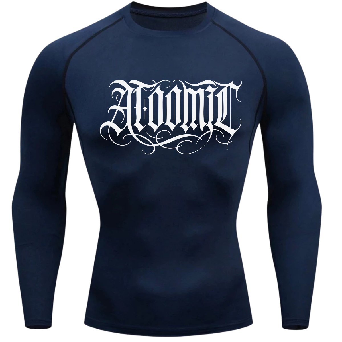 Camiseta Compressão Térmica Proteção UV +50 Manga Longa Lettering Tattoo Atoomic Escrita Gótica