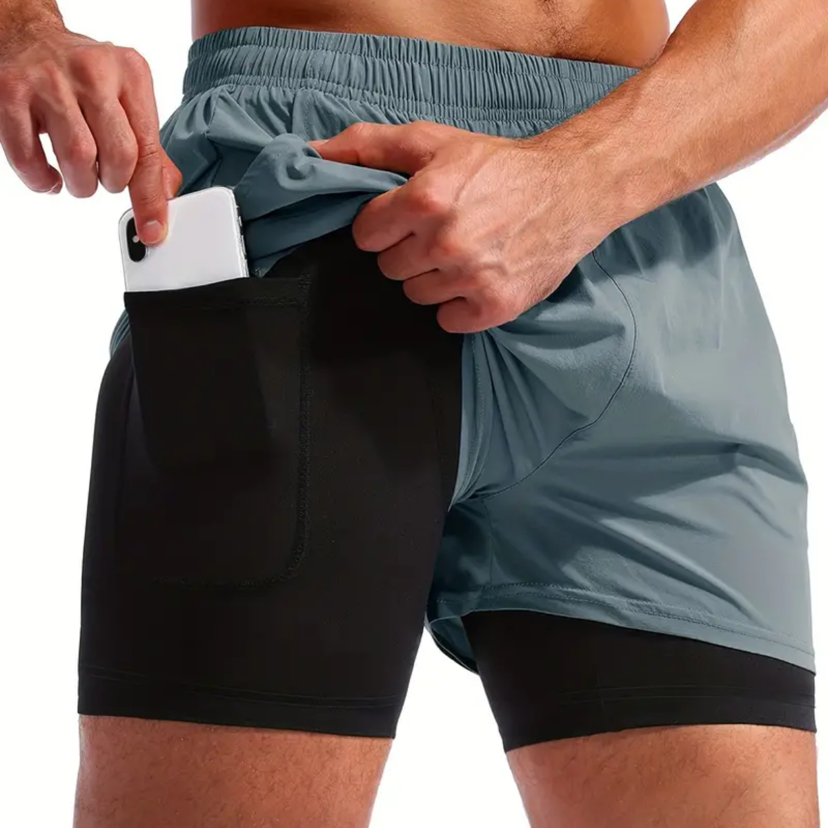 Shorts Bermuda 2 em 1 Com Short Interno Compressão Masculino
