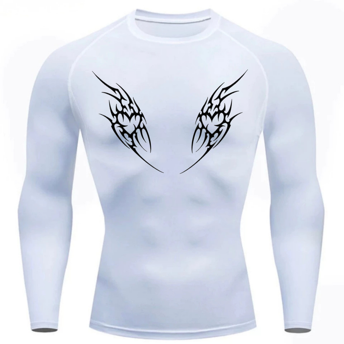 Camiseta Longa Compressão Proteção UV Cyber Tribal Dois Corações Frente