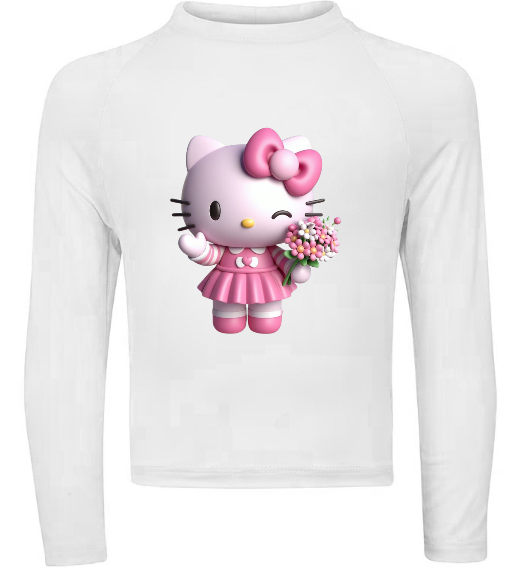 Camiseta Hello Kitty Com Buquê De Flores Térmica Juvenil Infantil Proteção Solar Uv 50+ Estampada - 12
