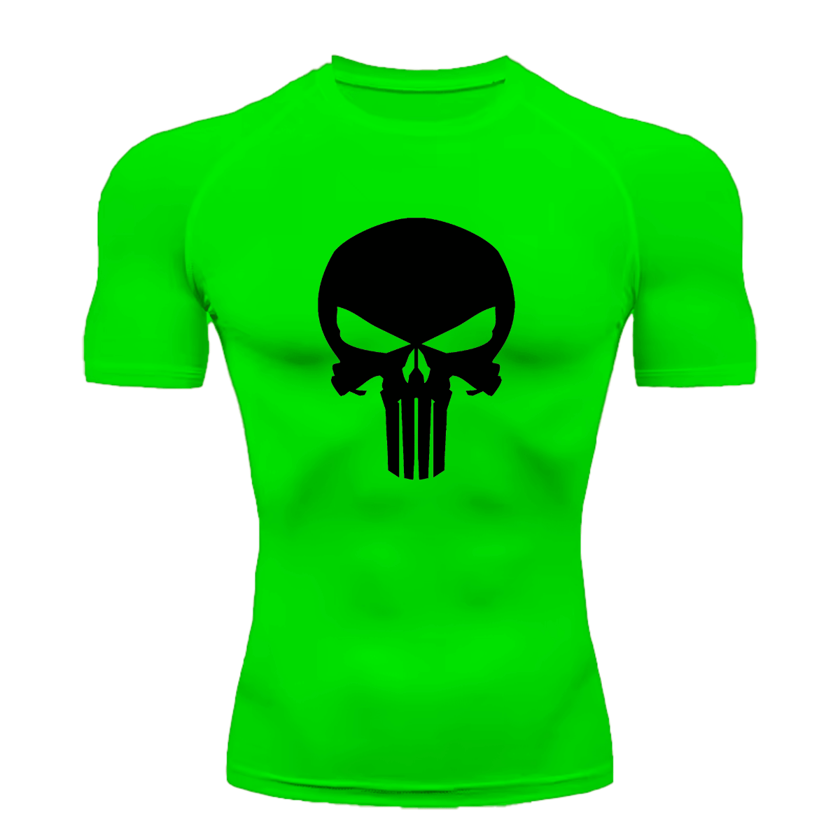 Camisa Compressão Proteção Uv 50+ Estampada Tecido Gelado Segunda Pele Manga Curta Símbolo Justiceiro Caveira Rash Guard