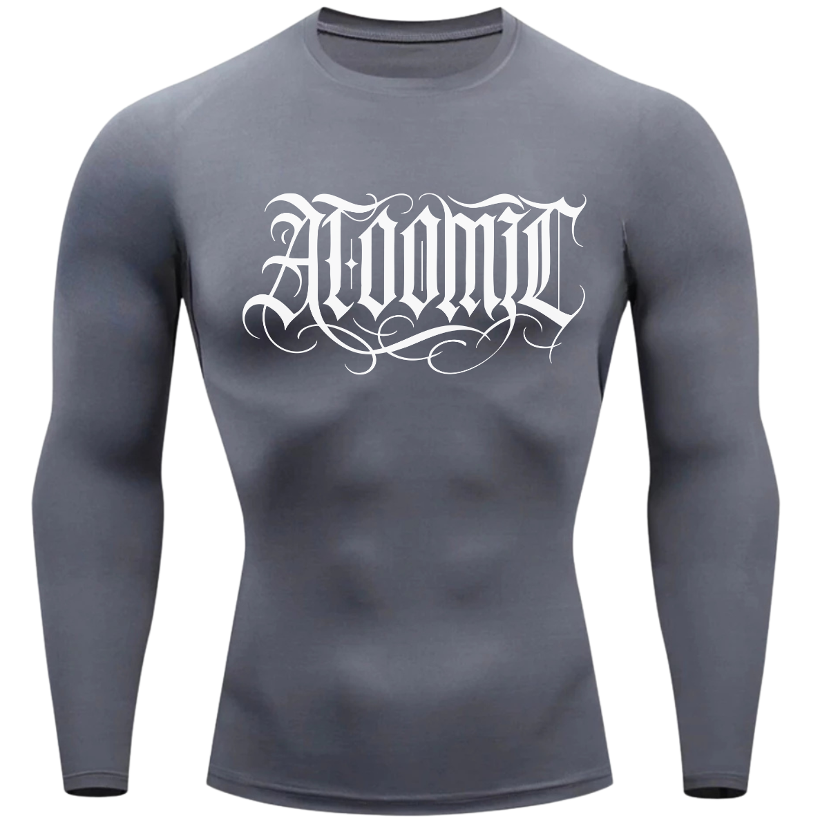 Camiseta Compressão Térmica Proteção UV +50 Manga Longa Lettering Tattoo Atoomic Escrita Gótica