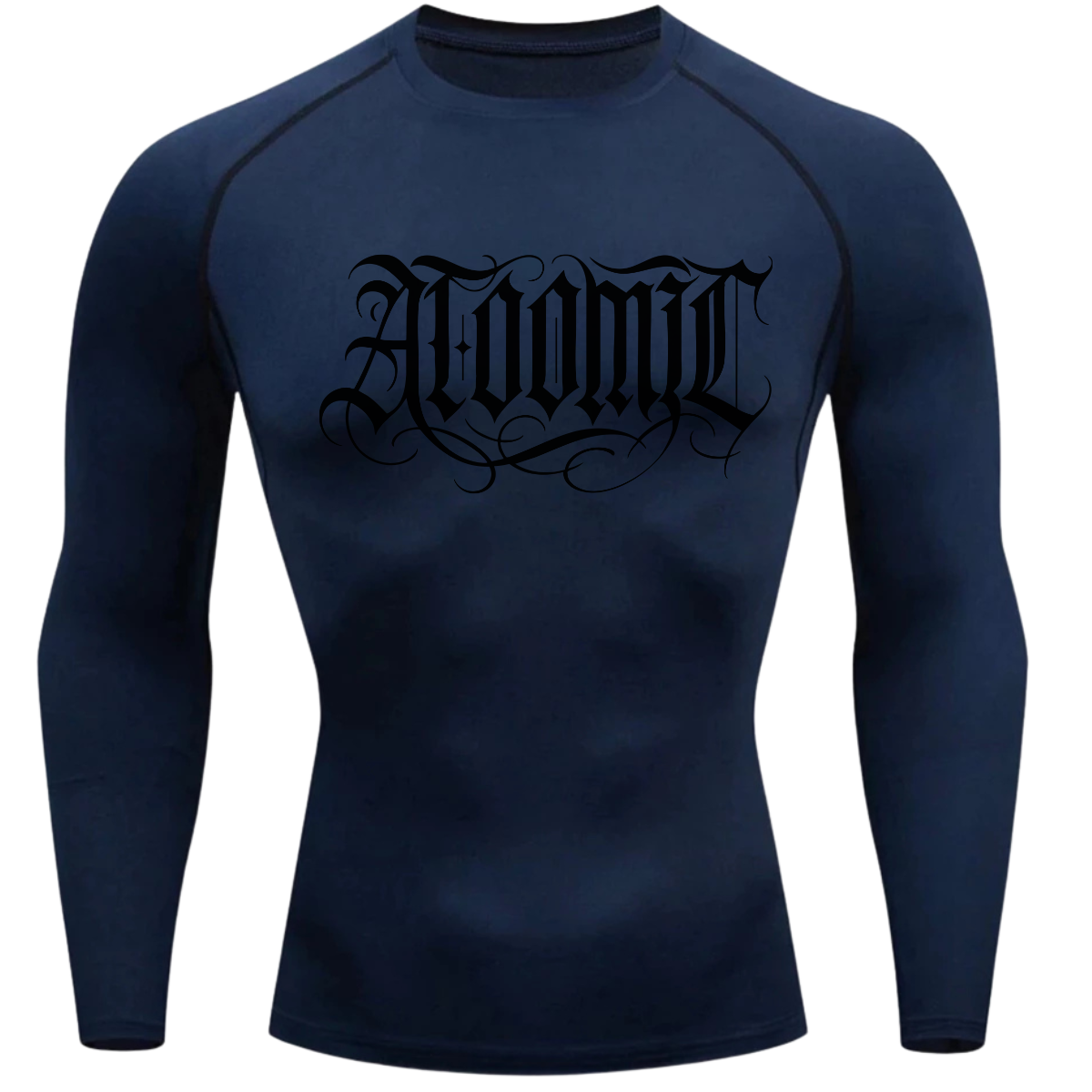 Camiseta Compressão Térmica Proteção UV +50 Manga Longa Lettering Tattoo Atoomic Escrita Gótica