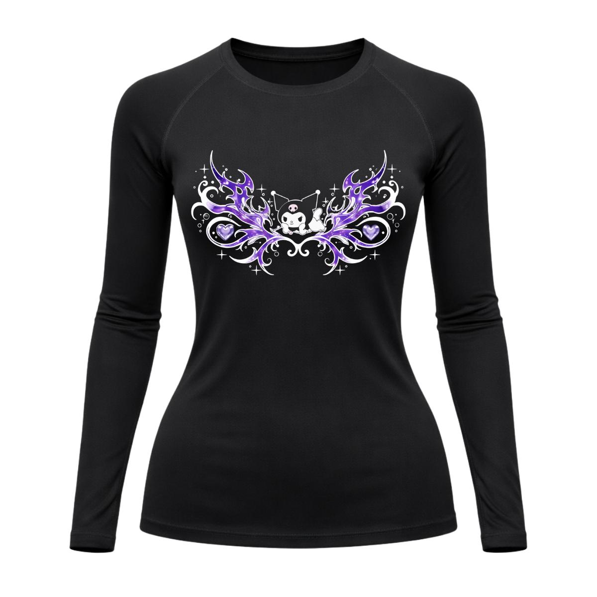 Camiseta Compressão Uv Manga Longa Cyber Tribal Kuromi Hello Kitty Rash Guard