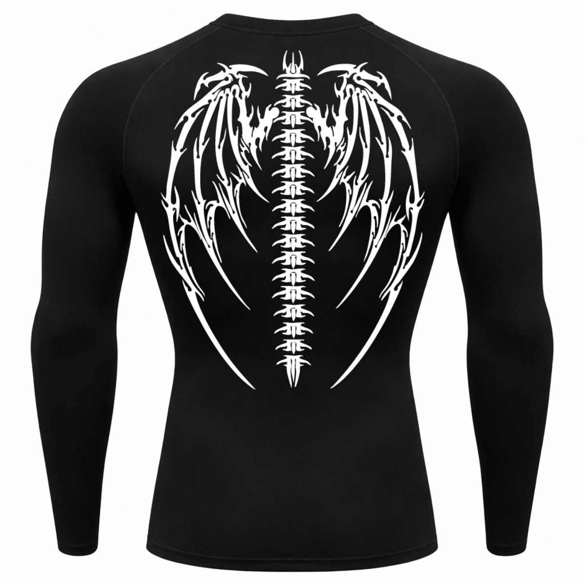 Camiseta Longa Compressão Proteção UV Cyber Tribal Bones Wings Costas