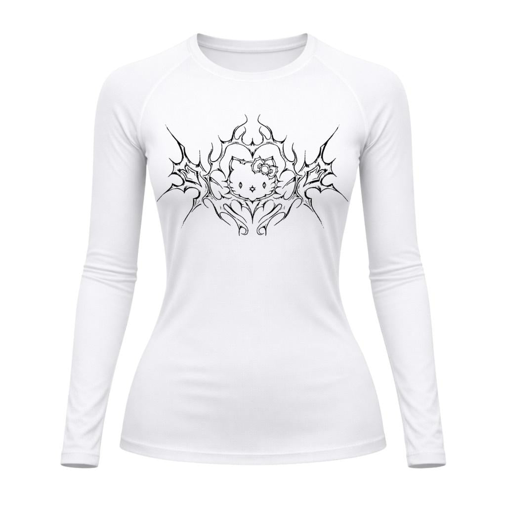 Camiseta Compressão Uv Manga Longa Cyber Tribal Black Heart Hello Kitty Rash Guard