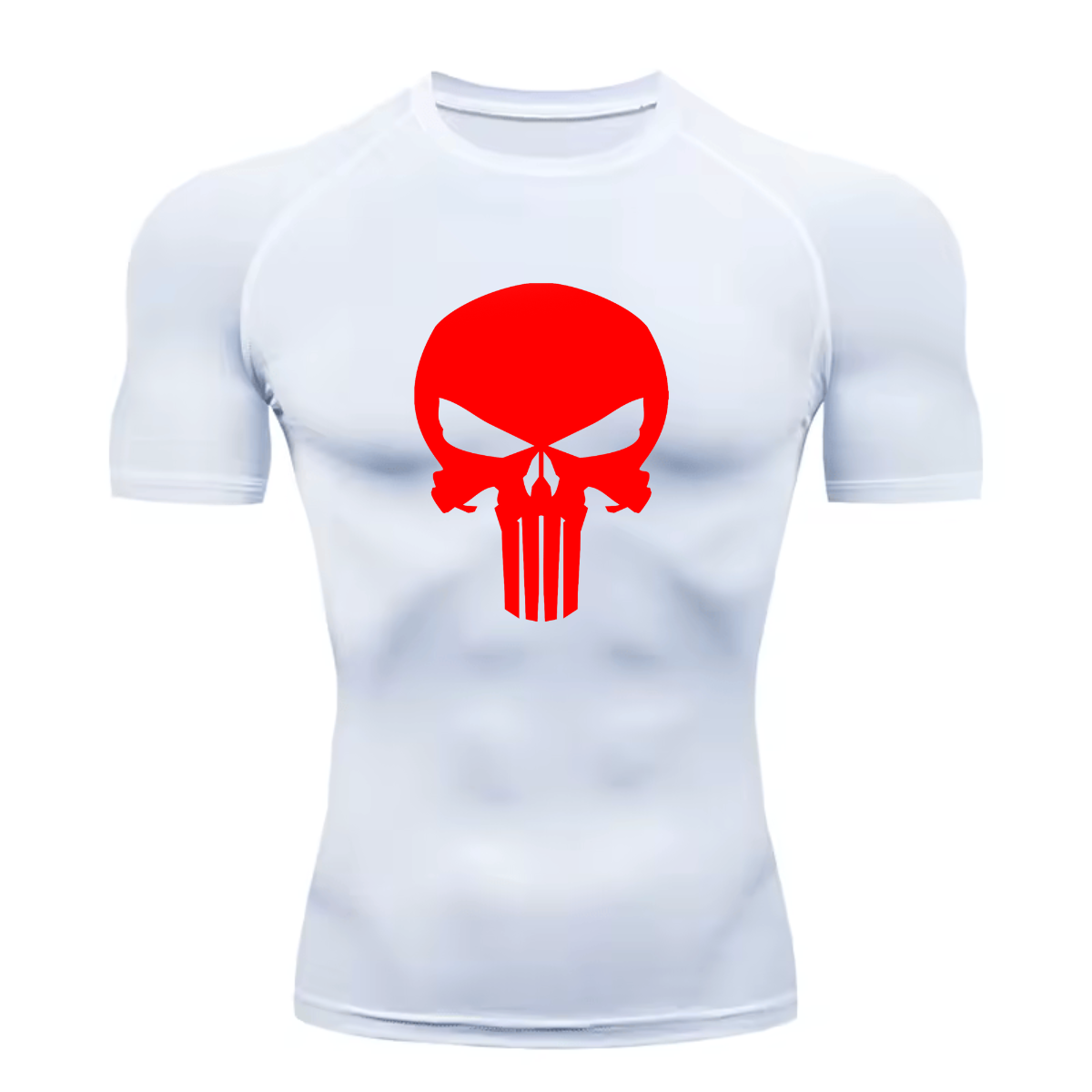 Camisa Compressão Proteção Uv 50+ Estampada Tecido Gelado Segunda Pele Manga Curta Símbolo Justiceiro Caveira Rash Guard