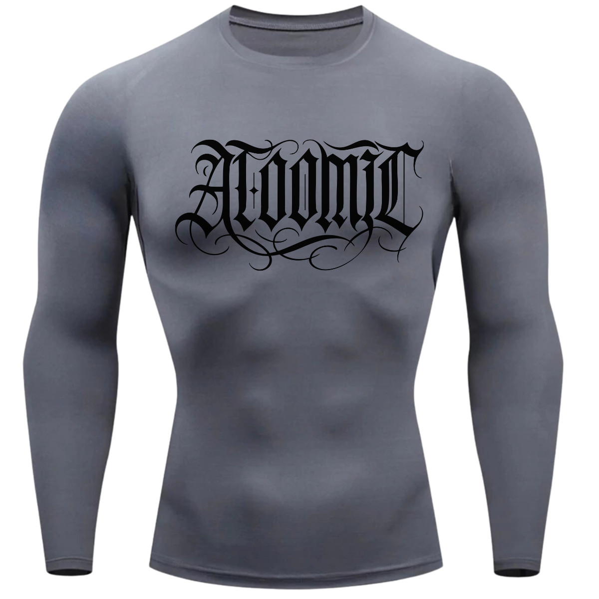 Camiseta Compressão Térmica Proteção UV +50 Manga Longa Lettering Tattoo Atoomic Escrita Gótica