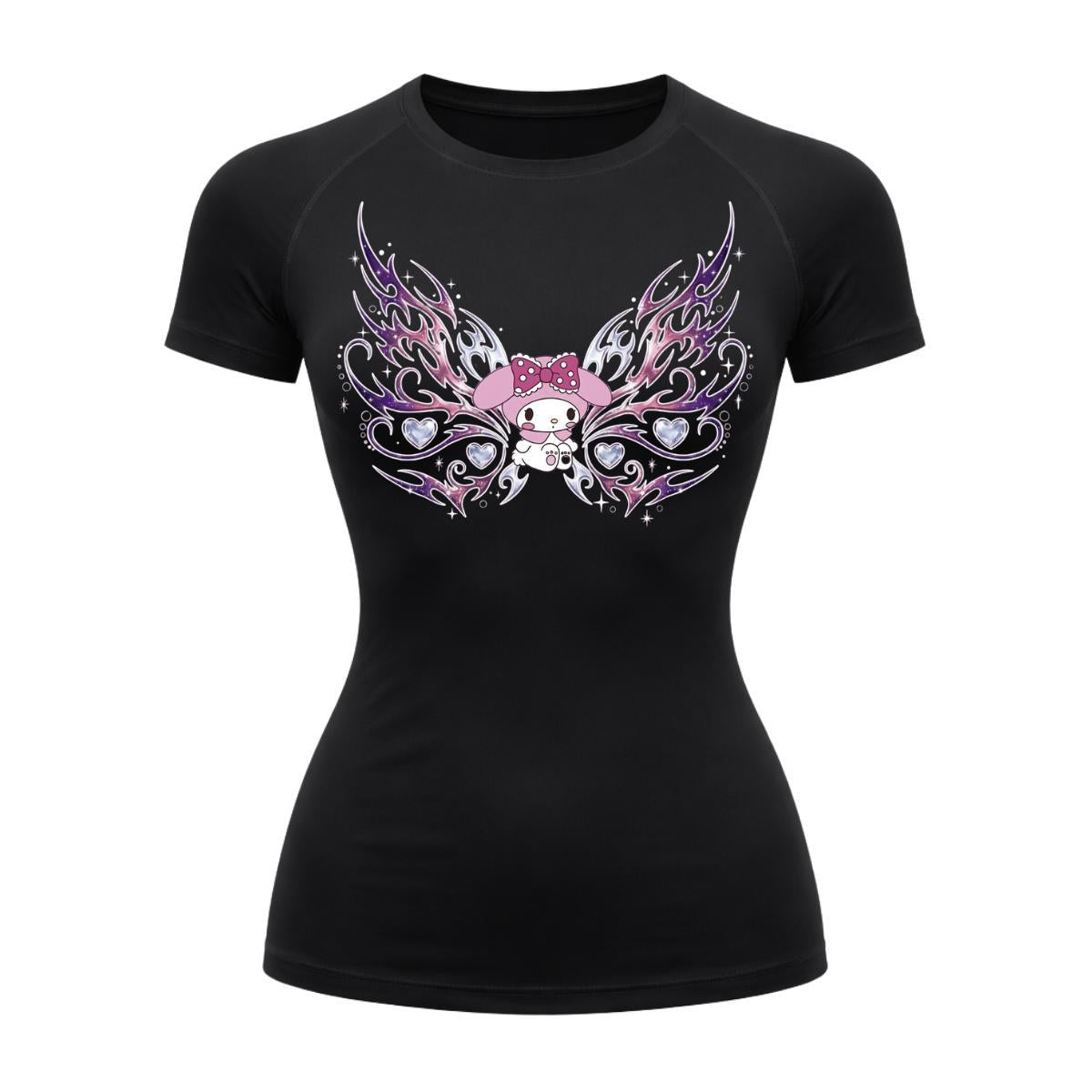 Camiseta Compressão Uv Manga Curta Cyber Tribal My Melody Hello Kitty Rash Guard