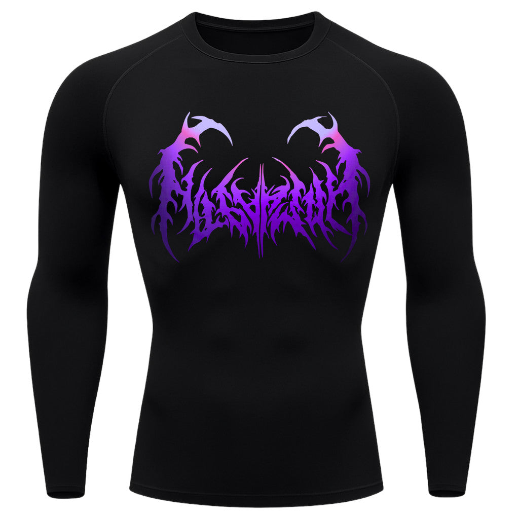 Camiseta Compressão Manga Longa Cyber Tribal Dark Metal Degradê