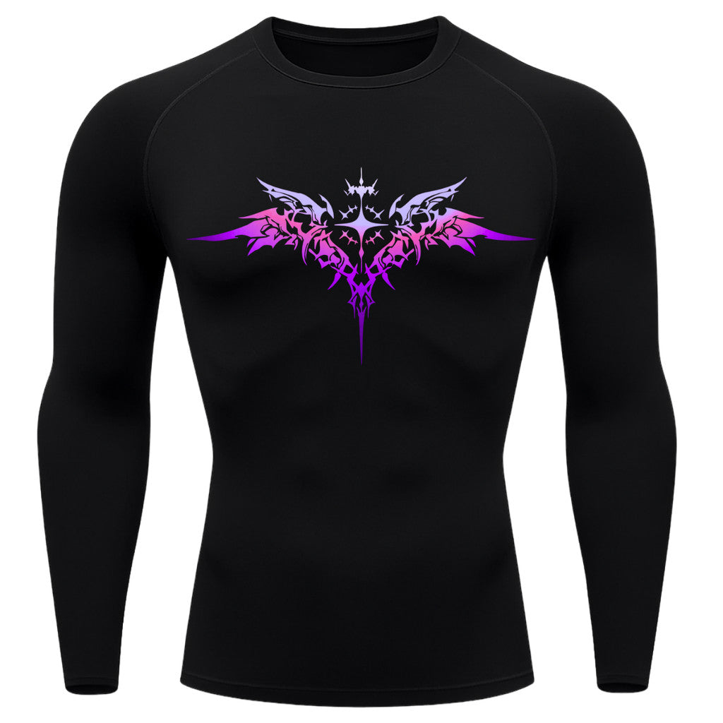 Camiseta Compressão Manga Longa Cyber Tribal Dark Metal Degradê