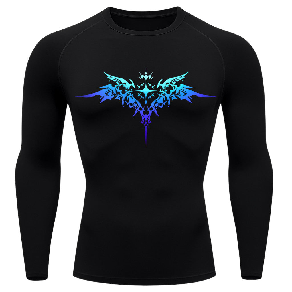 Camiseta Compressão Manga Longa Cyber Tribal Dark Metal Degradê