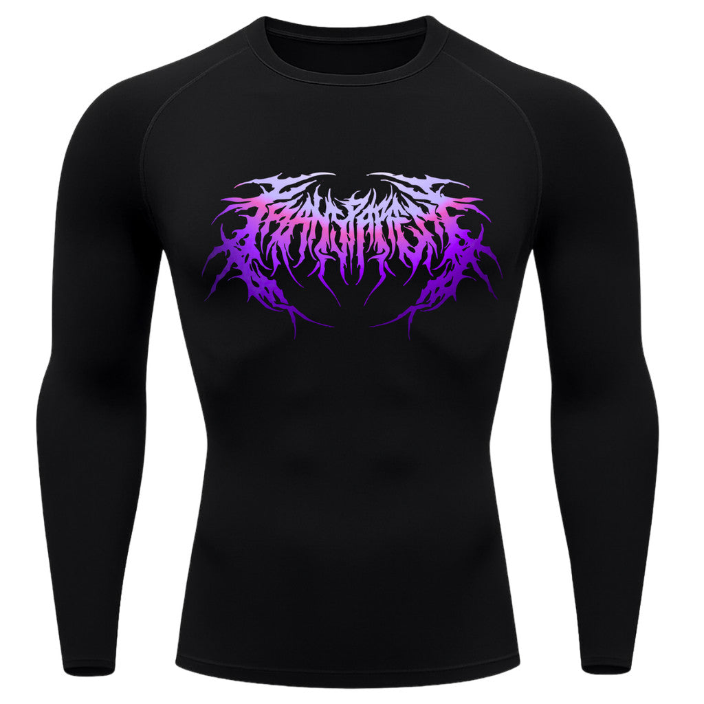 Camiseta Compressão Manga Longa Cyber Tribal Dark Metal Degradê