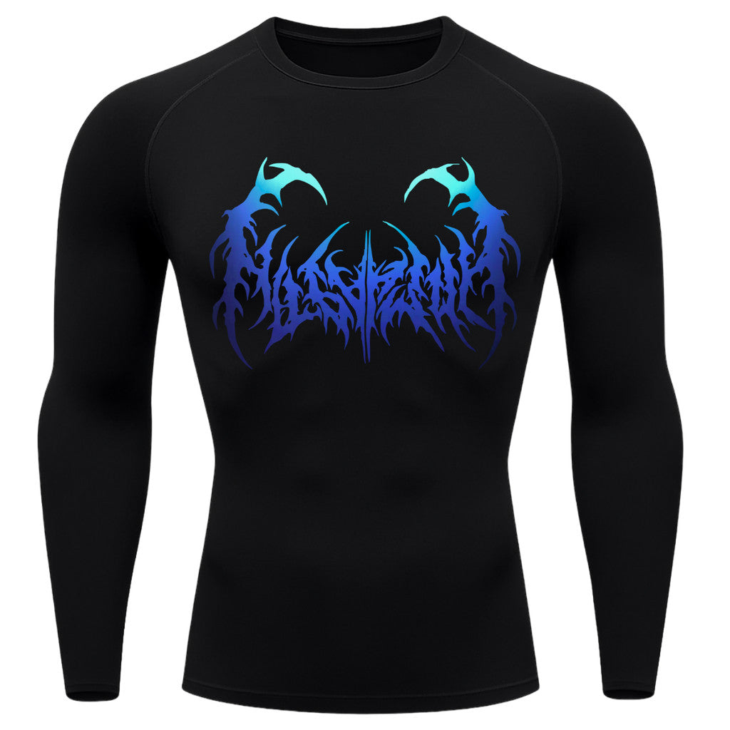 Camiseta Compressão Manga Longa Cyber Tribal Dark Metal Degradê