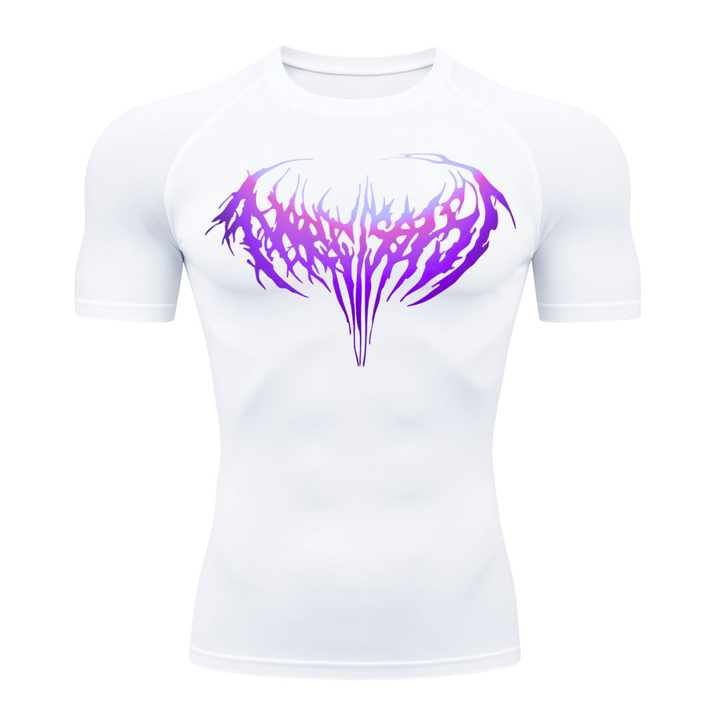Camiseta Compressão Manga Curta Cyber Tribal Degradê Estilo Futurista Moda Alternativa Rash Guard