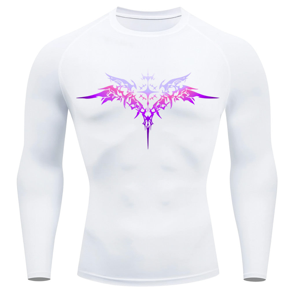 Camiseta Compressão Manga Longa Cyber Tribal Dark Metal Degradê