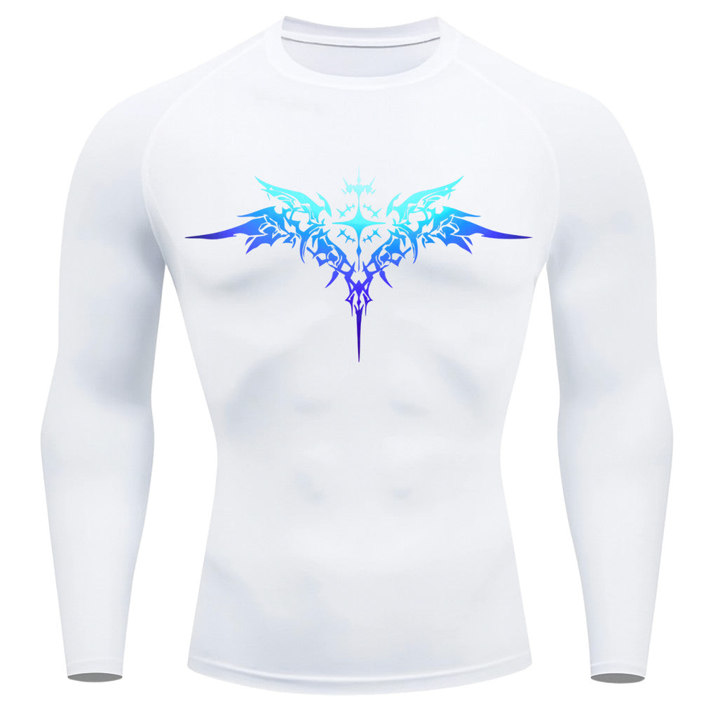 Camiseta Compressão Manga Longa Cyber Tribal Dark Metal Degradê