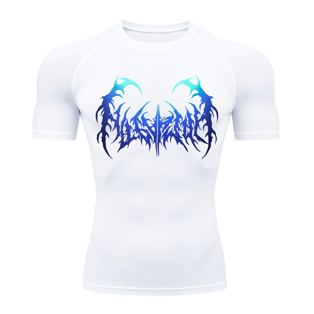 Camiseta Compressão Manga Curta Cyber Tribal Degradê Estilo Futurista Moda Alternativa Rash Guard