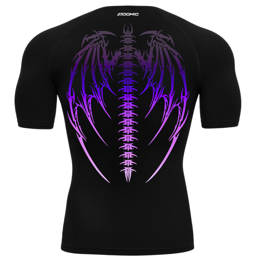 Camiseta Compressão Manga Curta Cyber Tribal Degradê Estilo Futurista Moda Alternativa Rash Guard