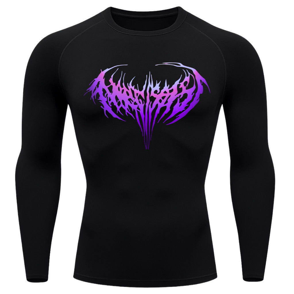 Camiseta Compressão Manga Longa Cyber Tribal Dark Metal Degradê