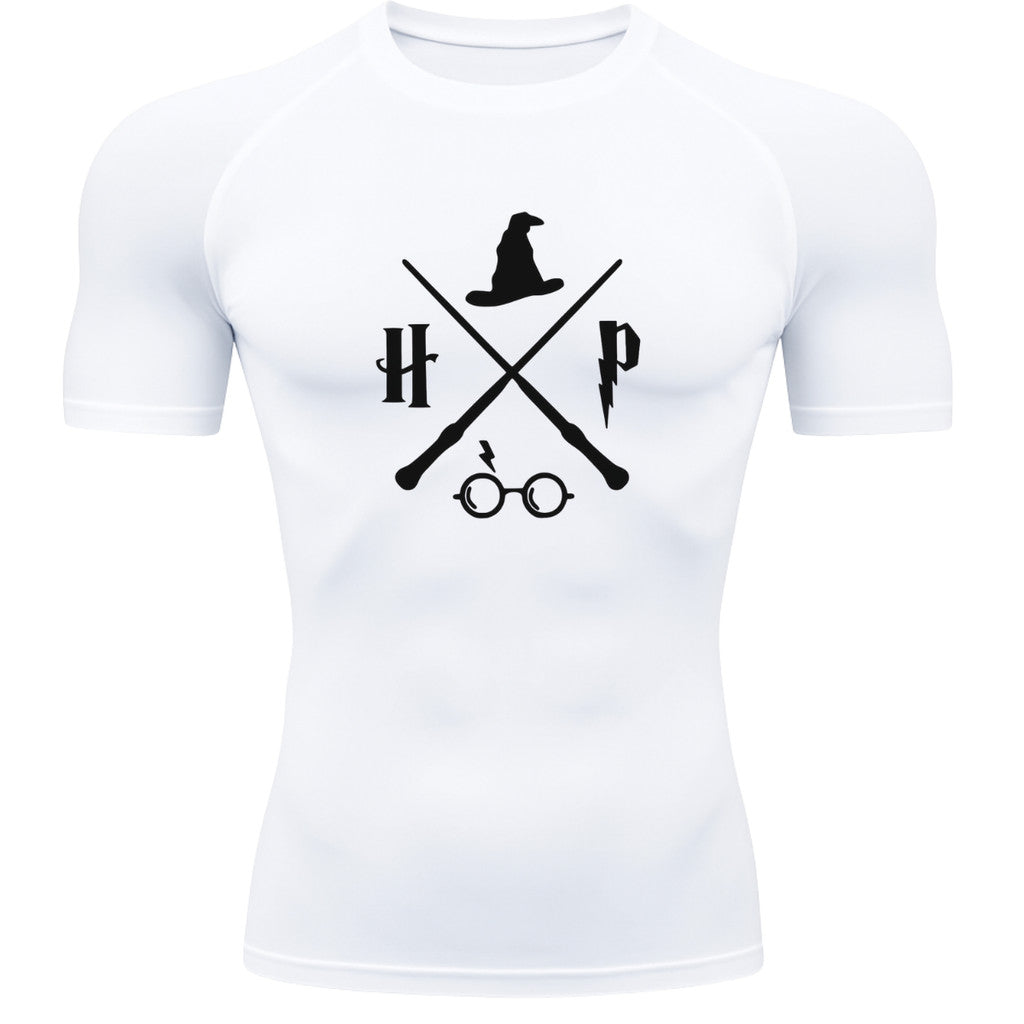 Camiseta Compressão Manga Curta Proteção UV Harry Potter Rash Guard