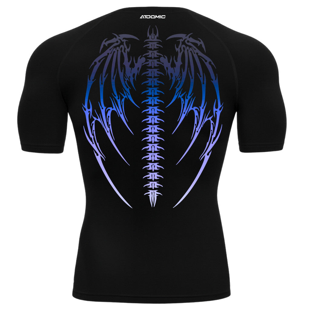 Camiseta Compressão Manga Curta Cyber Tribal Degradê Estilo Futurista Moda Alternativa Rash Guard