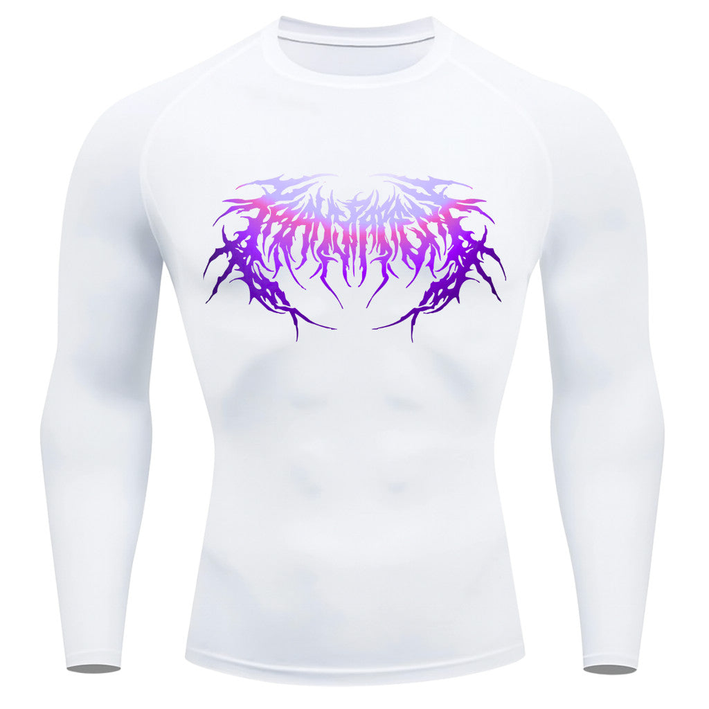 Camiseta Compressão Manga Longa Cyber Tribal Dark Metal Degradê