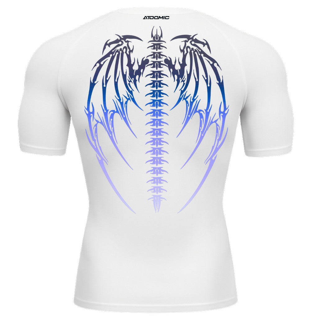 Camiseta Compressão Manga Curta Cyber Tribal Degradê Estilo Futurista Moda Alternativa Rash Guard