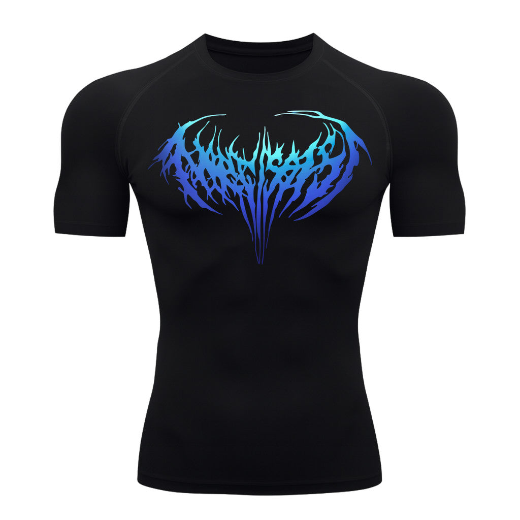Camiseta Compressão Manga Curta Cyber Tribal Degradê Estilo Futurista Moda Alternativa Rash Guard