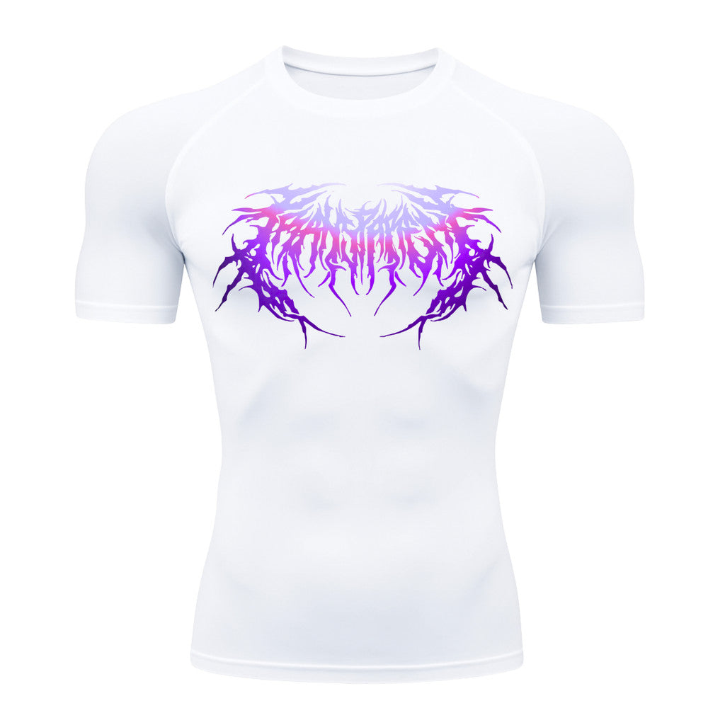 Camiseta Compressão Manga Curta Cyber Tribal Degradê Estilo Futurista Moda Alternativa Rash Guard