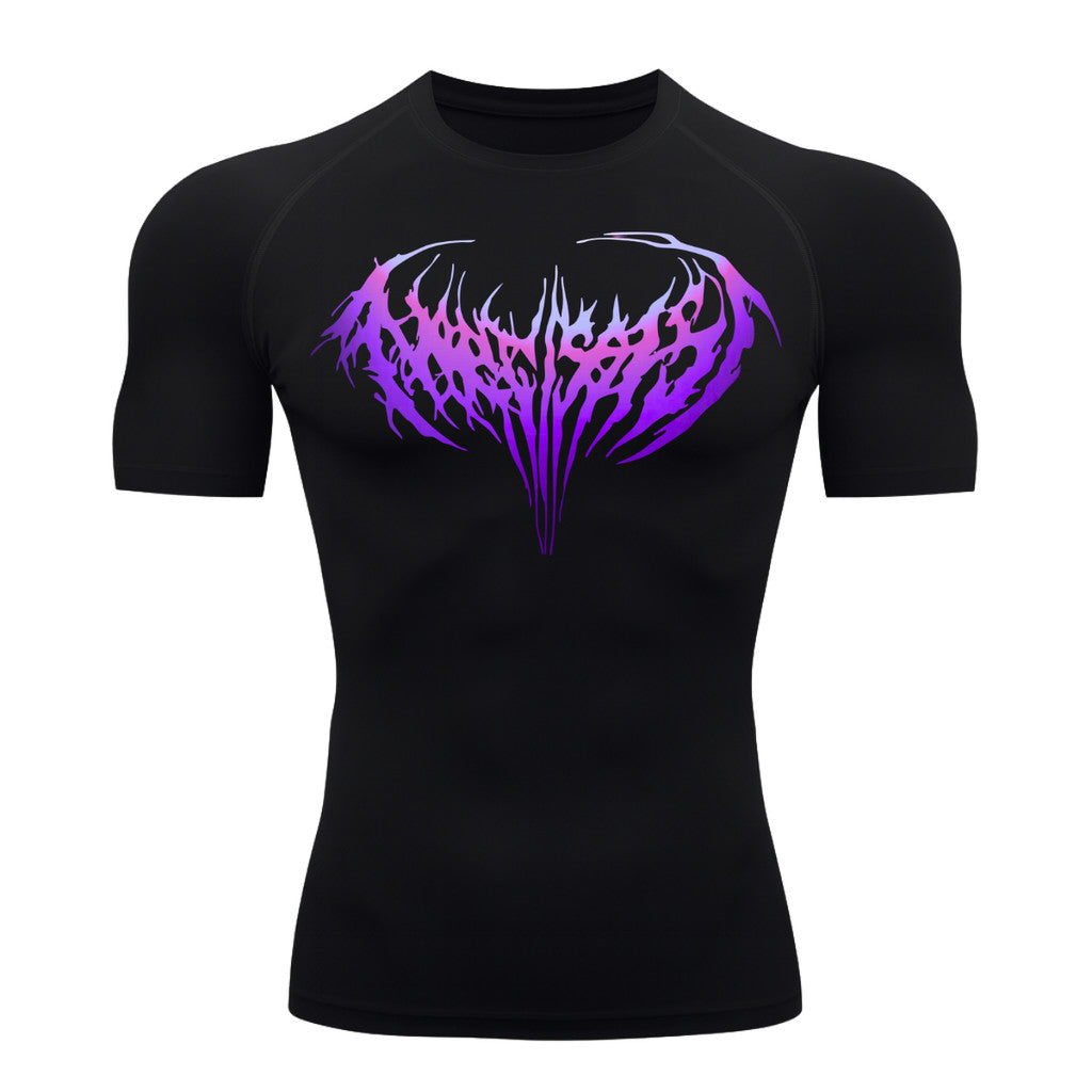 Camiseta Compressão Manga Curta Cyber Tribal Degradê Estilo Futurista Moda Alternativa Rash Guard