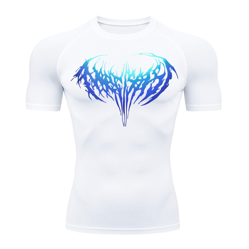 Camiseta Compressão Manga Curta Cyber Tribal Degradê Estilo Futurista Moda Alternativa Rash Guard