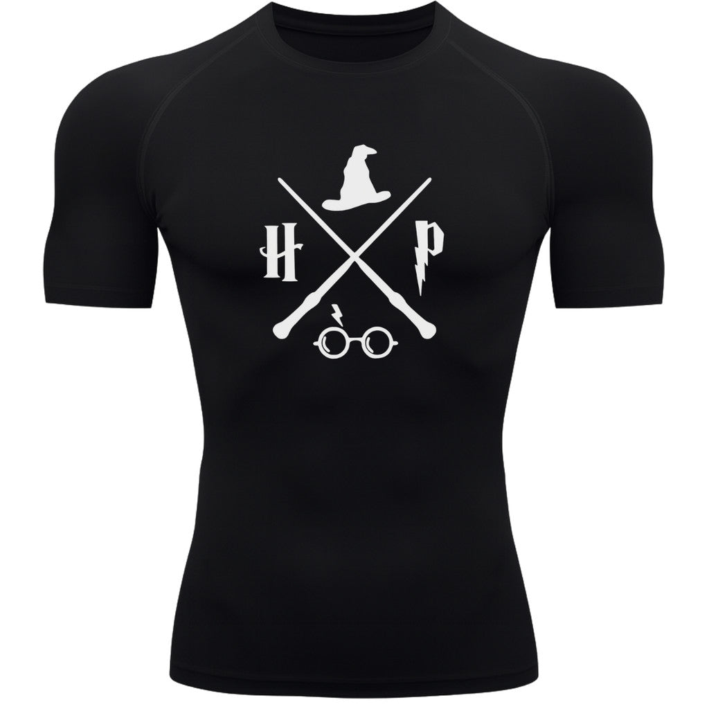 Camiseta Compressão Manga Curta Proteção UV Harry Potter Rash Guard