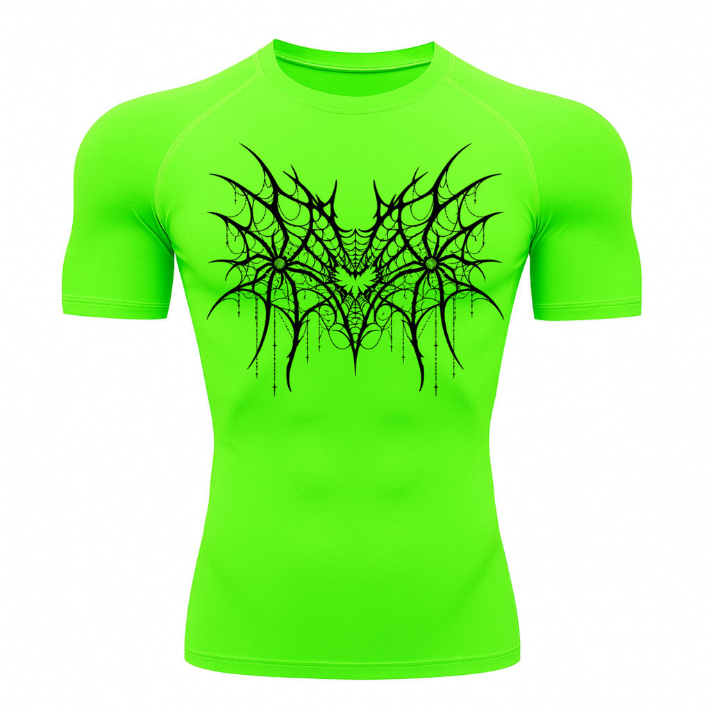 Camiseta Compressão Uv 50+ Manga Curta Cyber Tribal Spider Symmetric Web Rash Guard